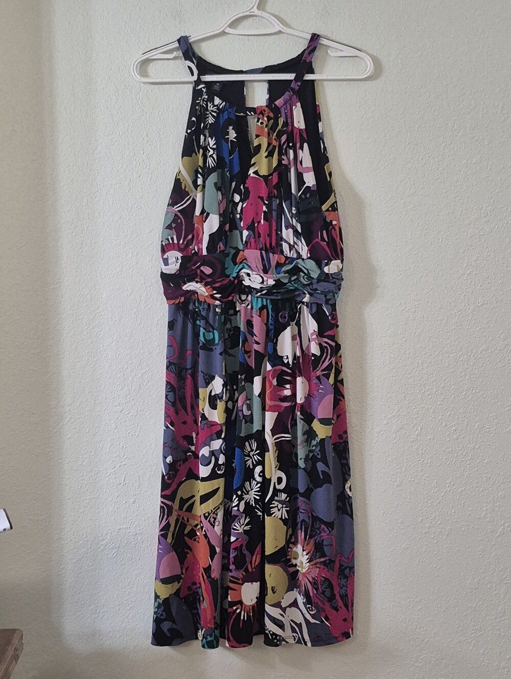 Suzi Chin Black Floral Halter Midi Dress with Multicolor Print